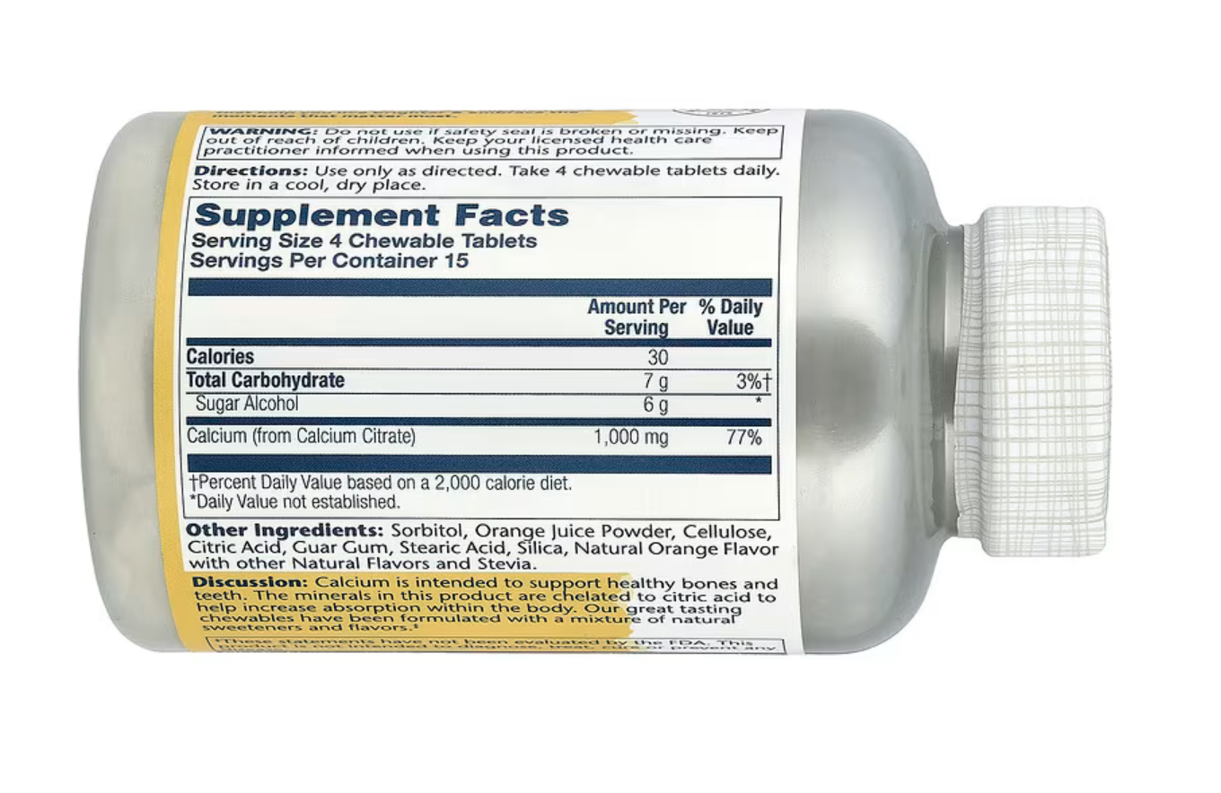 Solaray Кальций Цитрат, Calcium Citrate 1000 мг со вкусом апельсина, 60 жев/таб