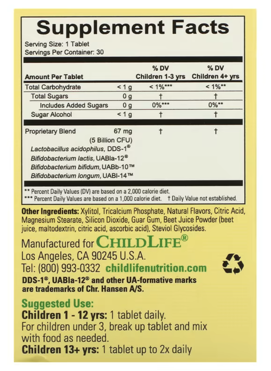 ChildLife Essentials Пробиотик для Детей, ChildBiotics 5 Billion CFU, 30 жев/таб