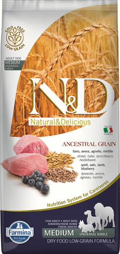 Farmina, N&D Dog, Беззерновой, Сухой корм для собак средних и крупных пород (ягненок/черника), 12 кг 