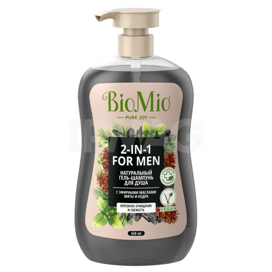 BioMio Гель-шампунь мужской для душа с эфирными маслами мяты и кедра, 650 мл
