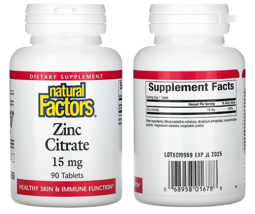 Natural Factors Zinc Citrate 15 мг, Цитрат цинка 15 мг, 90 таблеток
