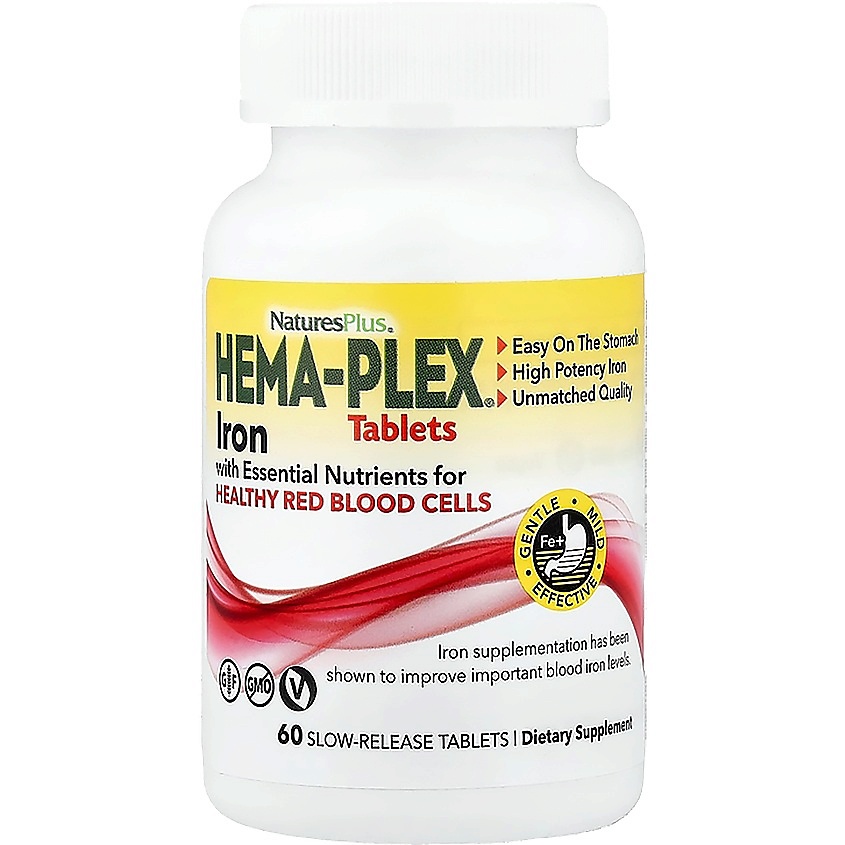 Nature's Plus, Железо Hema-Plex Mini-Tabs, замедленного высвобождения, 60 мини-таблеток 