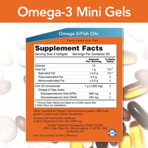 Now Foods Омега, Omega 3 Мини-капсулы 180 капсул