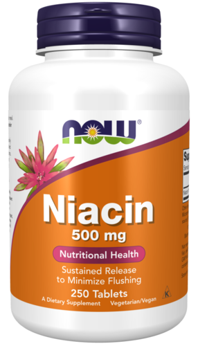 Now Foods Ниацин, Витамин B3, Никотиновая кислота 500 мг, 250 таблеток