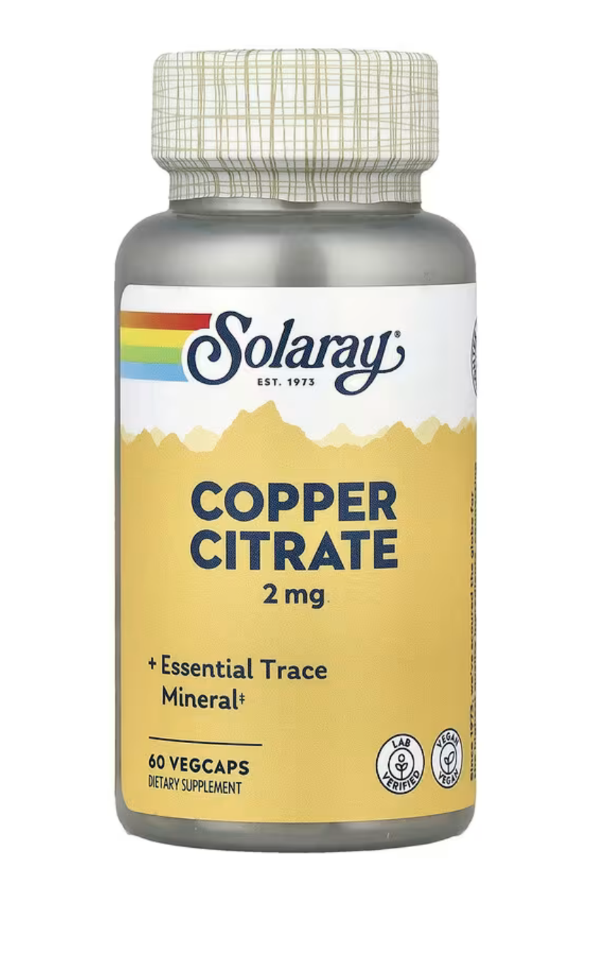 Solaray Медь Цитрат, Copper Citrate 2 мг, 60 вег. капсул 