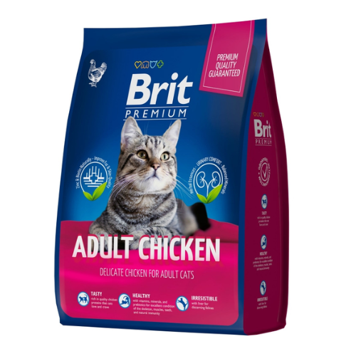 Brit Premium, Сухой корм для взрослых кошек со вкусом курицы, 2 кг 