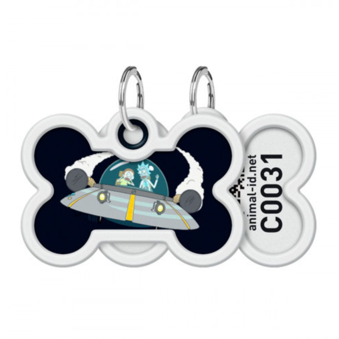 WAUDOG, Адресник Smart ID c QR-паспортом, Металл, Рисунок "Рик и Морти 1", Кость, 40*28 мм 