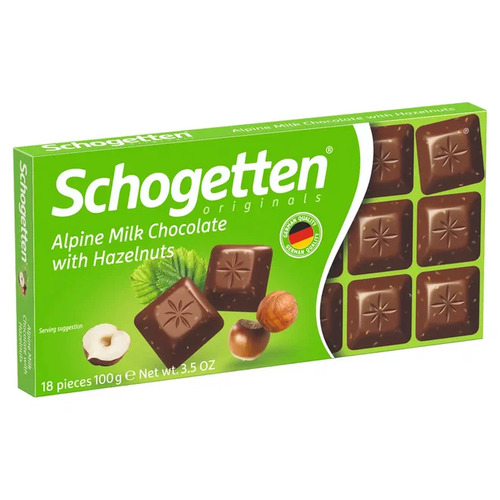 Schogetten Alpine Milk Chocolate with Hazelnuts, Молочный шоколад с обжаренным фундуком 100 г.