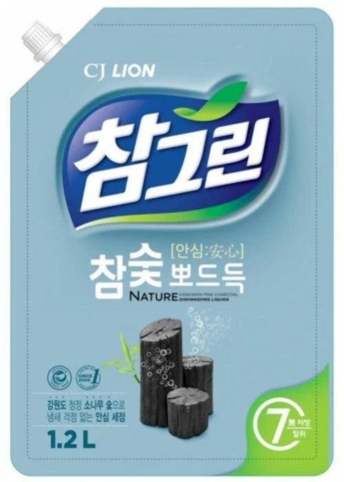 CJ LION, Средство для мытья посуды на основе ДРЕВЕСНОГО УГЛЯ, 1.2 л запасной блок 