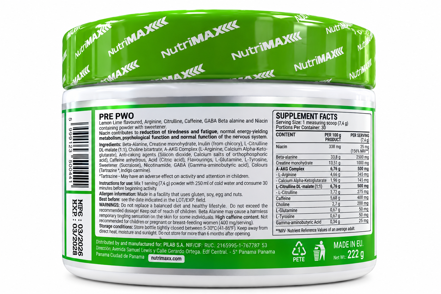 Nutrimax Pre-workout Предтреник 222g