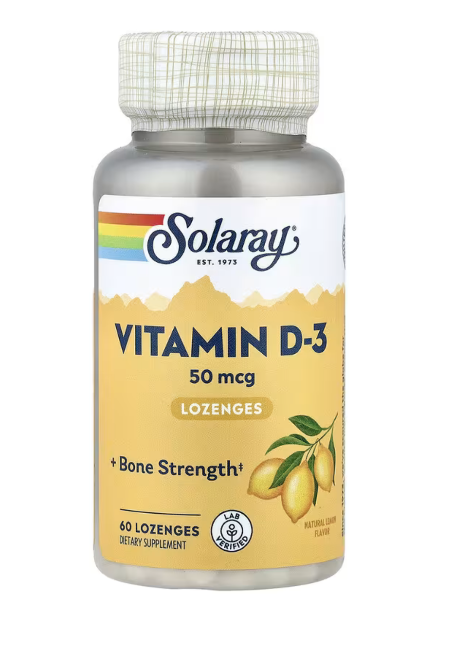Solaray Витамин Д3, Vitamin D-3 со вкусом лимона 50 мкг/2000 ЕД, 60 леденцов  