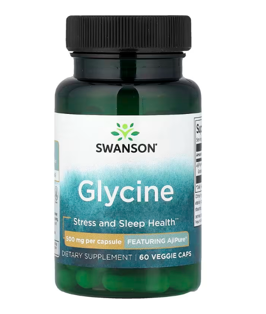Swanson Глицин 500 мг, 60 вегетарианских капсул 