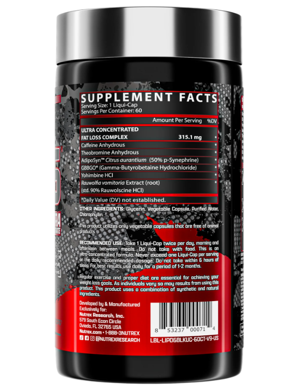 Nutrex Жиросжигатель, Lipo-6 Black Ultra Concentrate Fast Acting Liqui-Caps 60 капсул