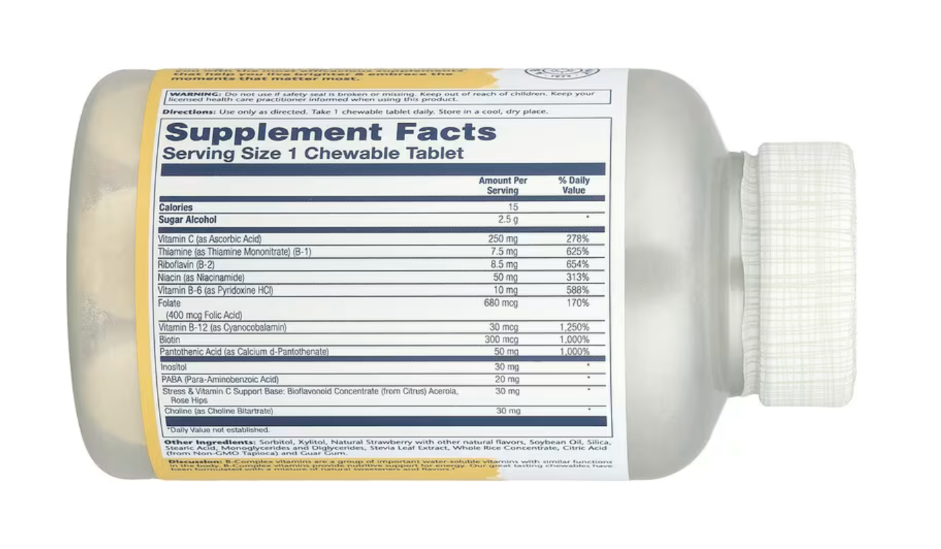 Solaray B-комплекс, Vitamin B-Complex со вкусом клубники, 50 жев/таб