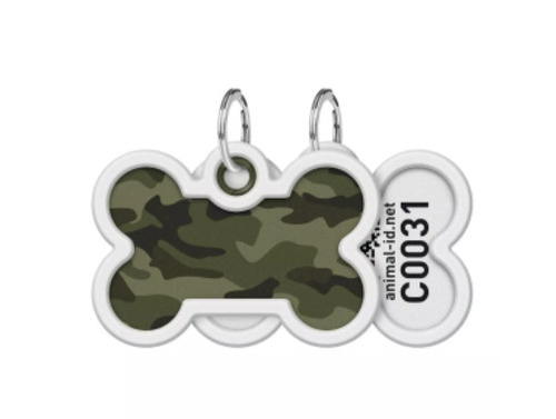 WAUDOG, Адресник Smart ID c QR-паспортом, Металл, Рисунок "Камо зелёный", Кость, 40*28 мм 