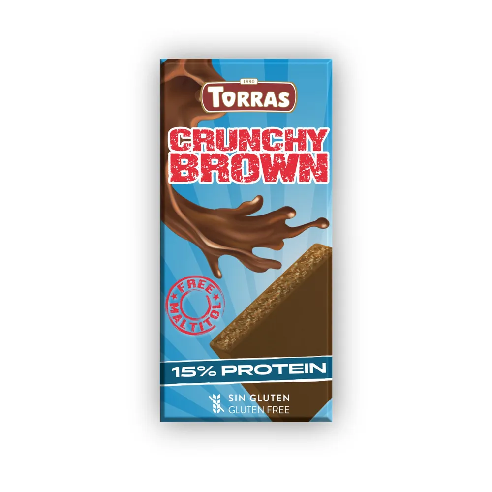 Torras, Молочный шоколад Crunchy Brown, 15% протеина, Без сахара, 100г