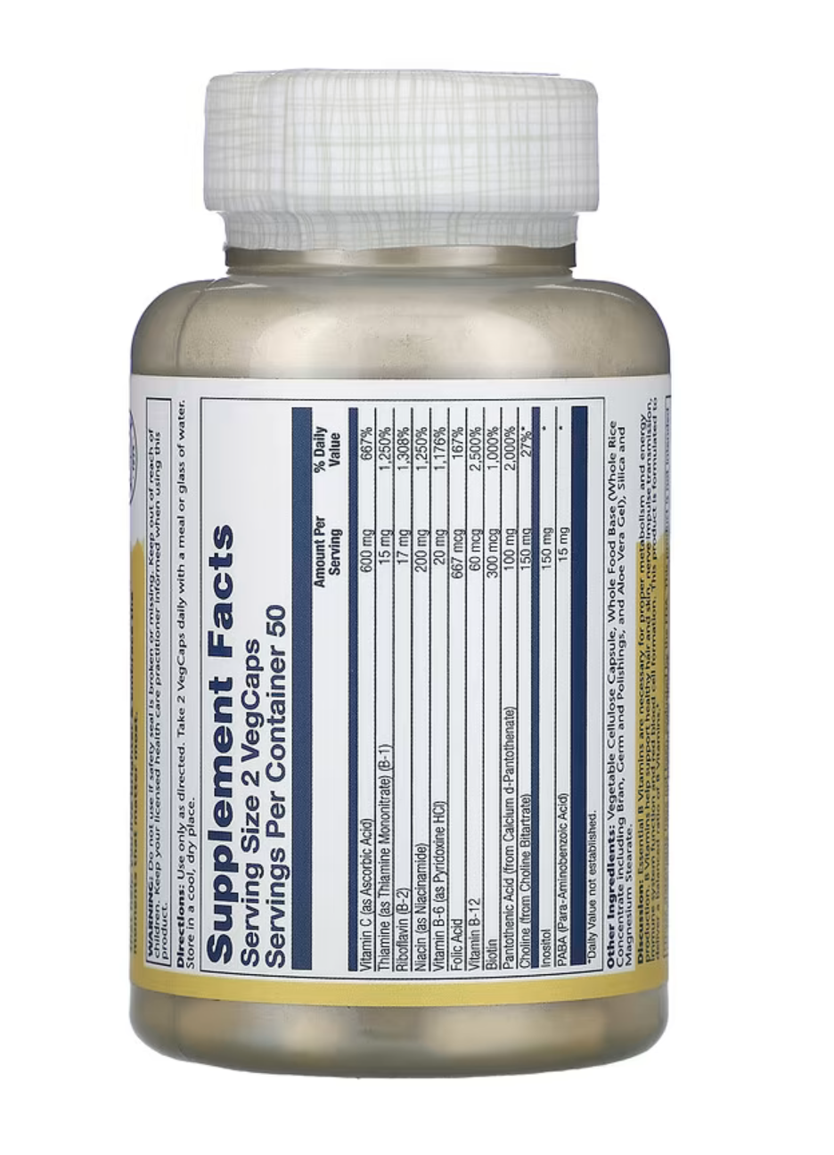 Solaray В-Стресс Комплекс с Витамином С, Balanced B-Stress with Vitamin C, 100 вег. капсул