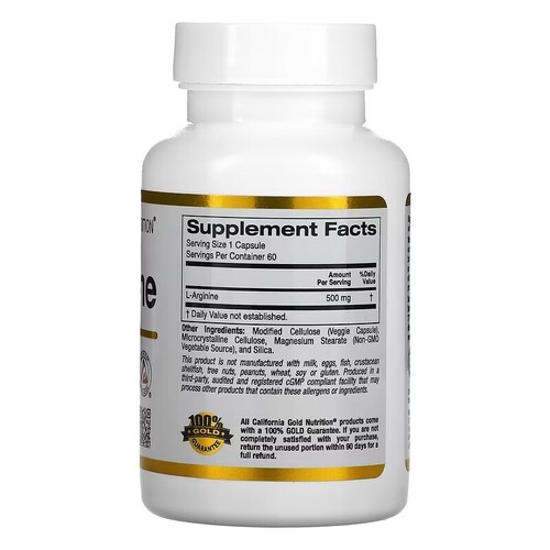 California Gold Nutrition L-аргинин 500 мг, 60 растительных капсул