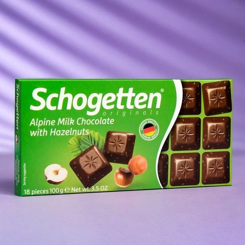 Schogetten Alpine Milk Chocolate with Hazelnuts, Молочный шоколад с обжаренным фундуком 100 г.