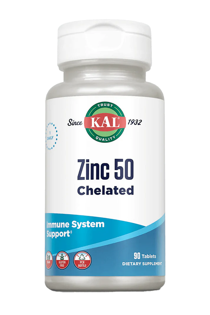 KAL, Zinc 50 Chelated, Хелатный Цинк, 50 мг, 90 таблеток 