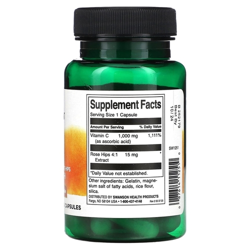 Swanson Витамин C + шиповник 1000 мг, 30 капсул