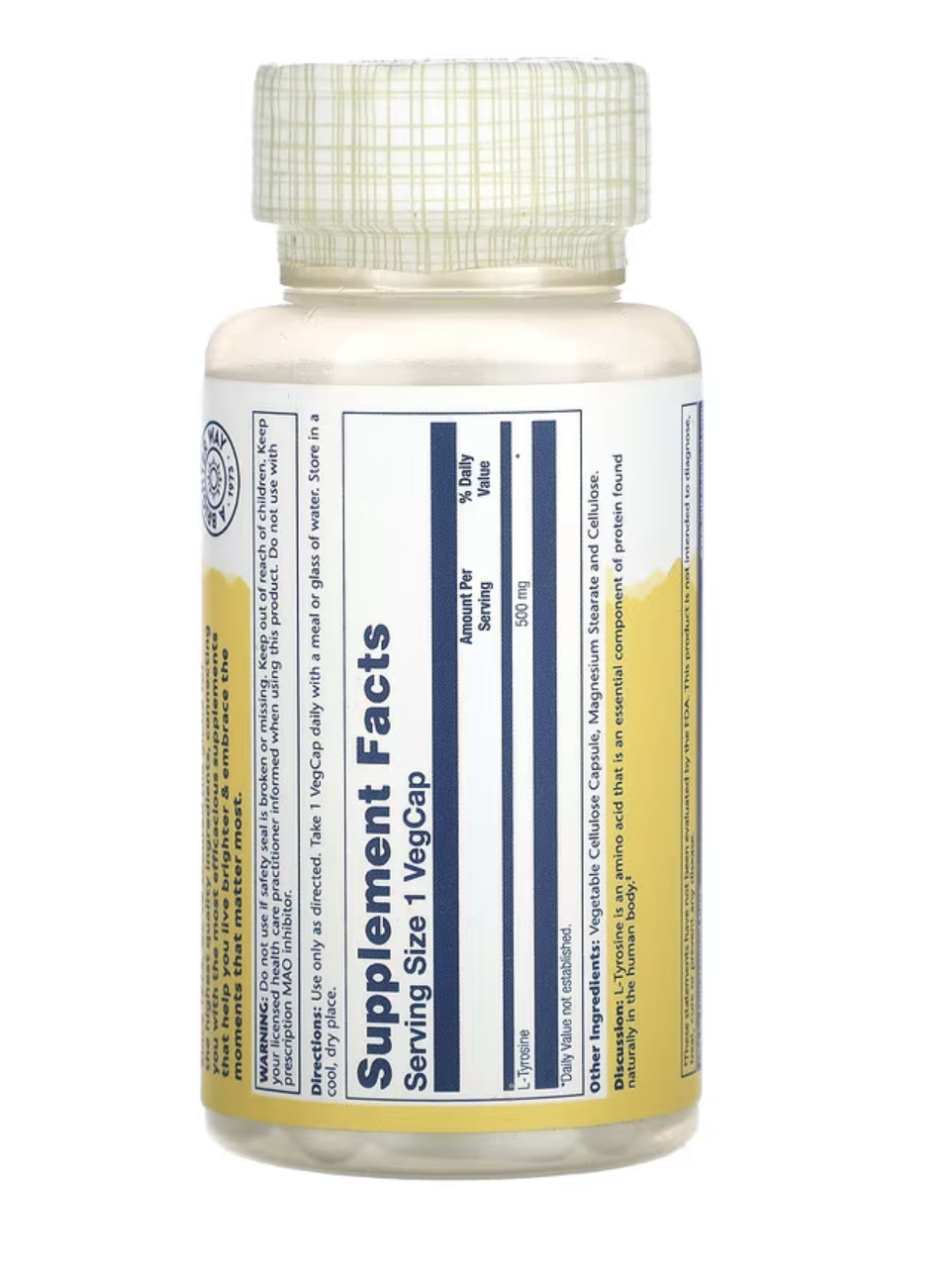 Solaray L-Тирозин, L-Tyrosine 500 мг, 50 вег. капсул
