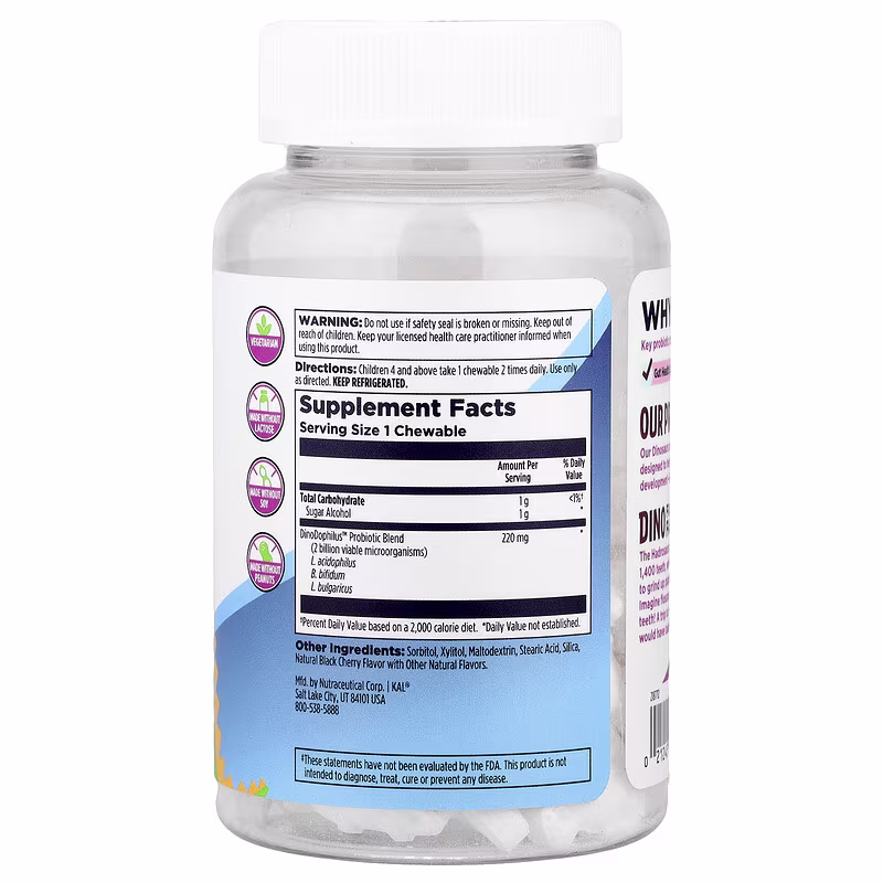 KAL, Probiotic Dino-Dophilus, Пробиотик для Детей, 60 жевательных таблеток