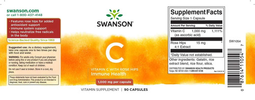 Swanson Витамин C + шиповник 1000 мг, 90 капсул