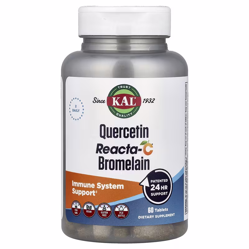 KAL, Quercetin Reacta-C, Bromelain, Кверцетин, Бромелайн и Витамин С, 60 таблеток 