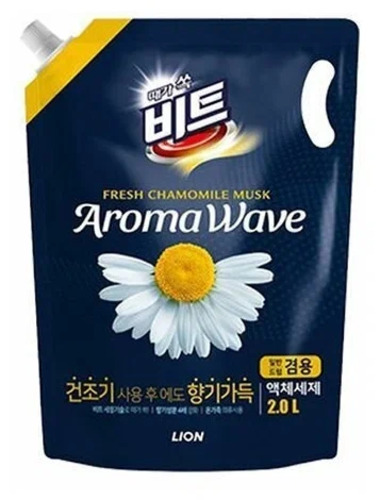 CJ LION, Гель для стирки БЕЛОГО и ЦВЕТНОГО белья "Ромашка" Beat Aromawave 2 л запасной блок 