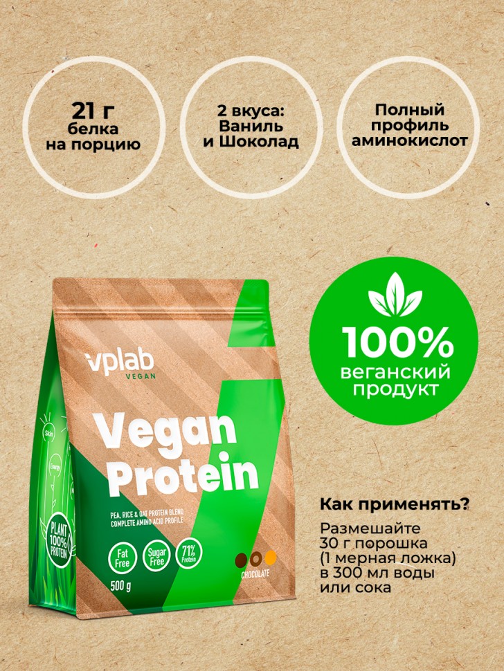 VPLAB Vegan Protein, Веганский белок 500 гр