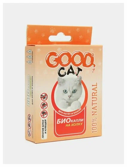 Good Dog&Cat, Антипаразитарные БИО Капли для Котят и Кошек от Блох и Клещей, 3 пипетки 