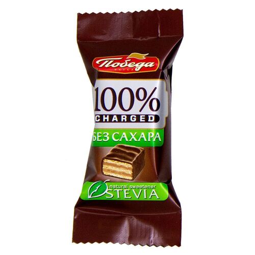 Победа, Вафельные конфеты в горьком шоколаде без сахара Charged, 150 гр
