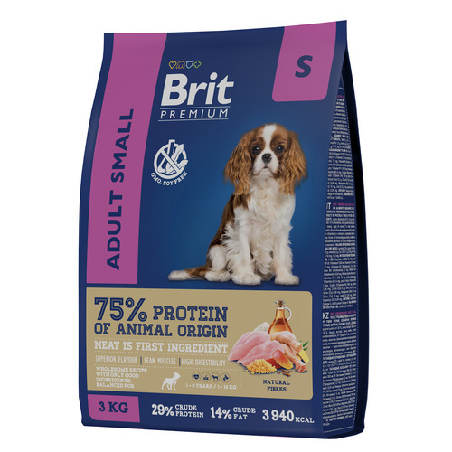 Brit Premium, Dog Adult Small, Сухой корм для собак 1-10 кг мелких пород, 3 кг 