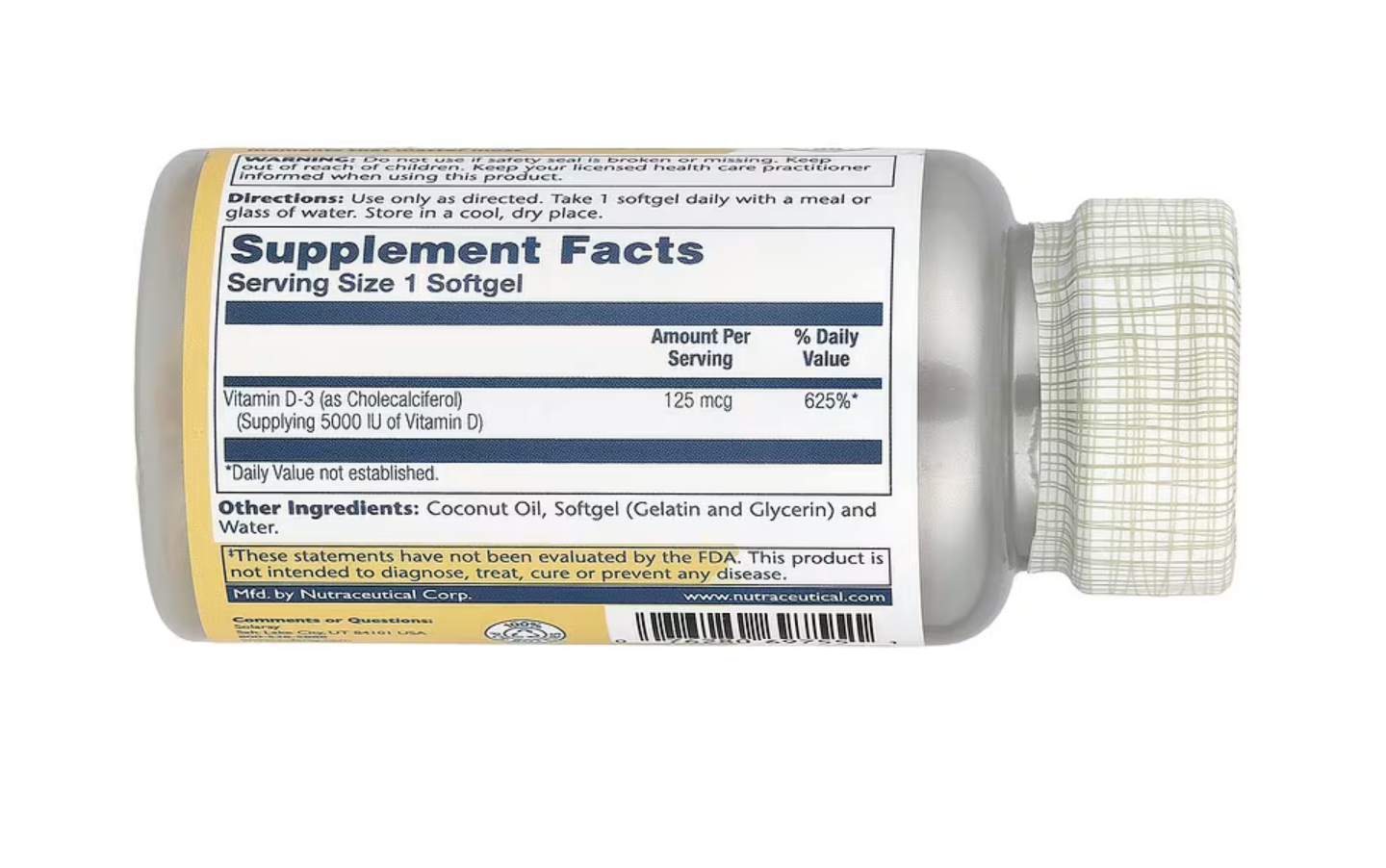 Solaray Витамин Д3, Super Bio 125 мкг, 120 капсул