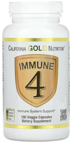 California Gold Nutrition Средство для укрепления иммунитета, Immune-4, 60 растительных капсул