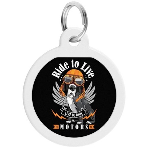 WAUDOG, Адресник Smart ID c QR-паспортом, Металл, Рисунок "Ездить,чтобы жить", Круг, 25 мм 