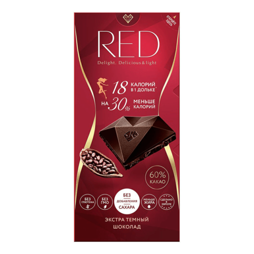 RED Delight Экстра темный шоколад 60% какао с пониженной калорийностью, 85 гр