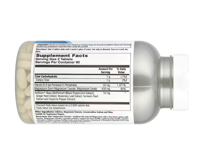KAL, Magnesium Taurate +, Таурат Магния +, 400 мг, 180 таблеток