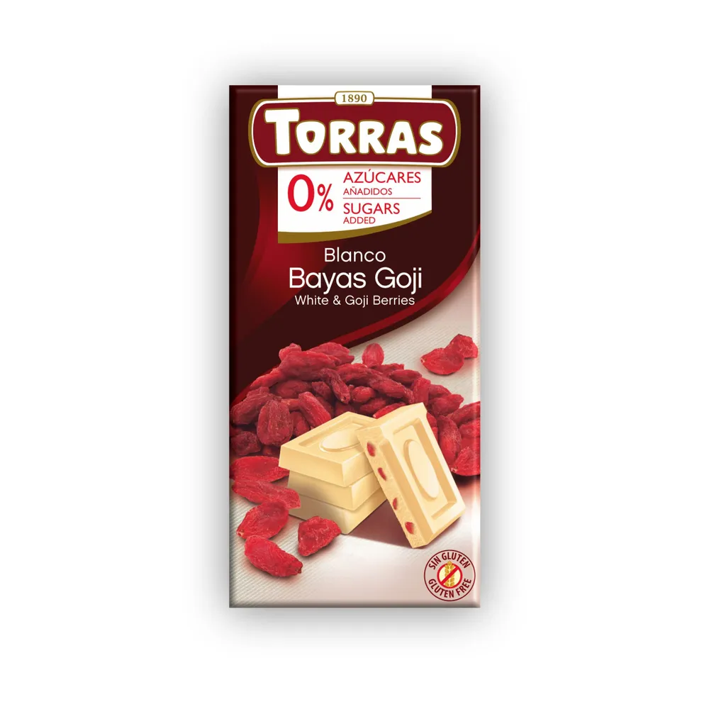 Torras, Белый шоколад с ягодами годжи, Без сахара, 75 гр