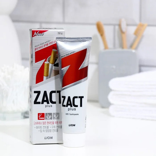 CJ LION, Зубная паста ОТБЕЛИВАЮЩАЯ удаляет налёт от сигарет и кофе, Zact Plus 150 гр