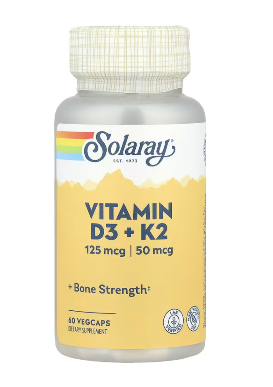 Solaray Витамин Д3+К2, Vitamin D3 + K2, 60 растительных капсул 