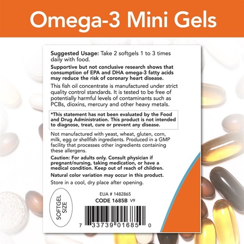 Now Foods Омега, Omega 3 Мини-капсулы 180 капсул