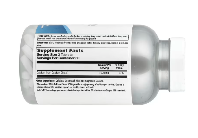 KAL, Calcium Citrate, Цитрат Кальция, 1000 мг, 180 таблеток 