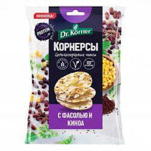 Dr.Korner Чипсы цельнозерновые кукурузно-рисовые с горошком,фасолью и киноа, 50 гр