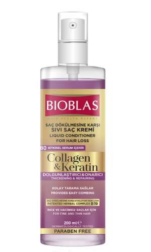 BIOBLAS Жидкий кондиционер-спрей для волос, Botanic Collagen+Keratin hair Conditioner 200 мл