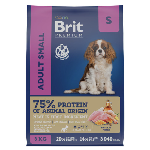 Brit Premium, Dog Adult Small, Сухой корм для собак 1-10 кг мелких пород, 3 кг  