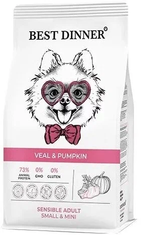 Best Dinner, Adult Mini, Сухой корм для собак мелких пород с чувствительным пищеварением, 1,5 кг 