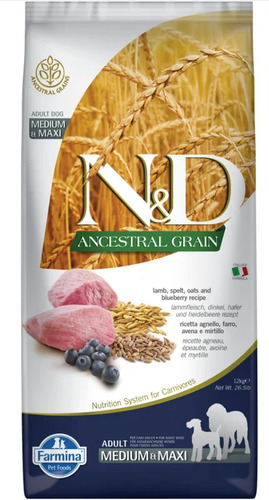 Farmina, N&D Dog, Беззерновой, Сухой корм для собак средних и крупных пород (ягненок/спельта), 12 кг 