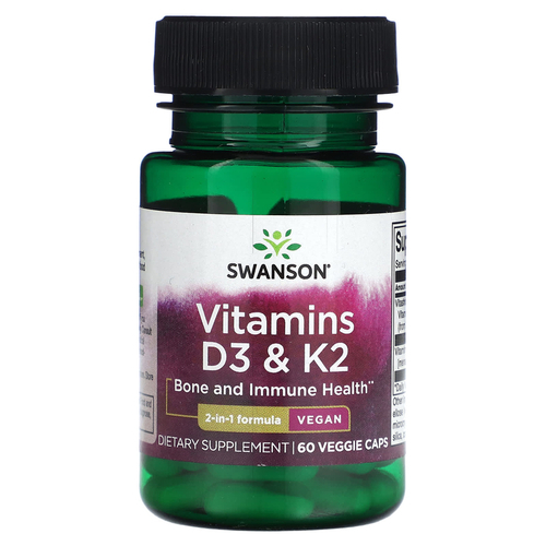 Swanson Витамин Д3 + К2, 60 вегетарианских капсул